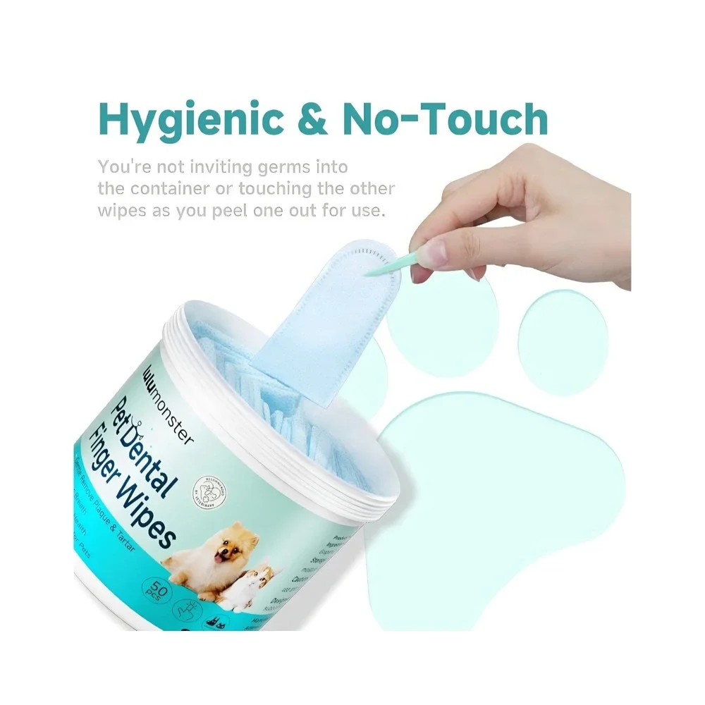 Pet Dental Finger Wipes for Dogs & Cats 50ct Plaque Tartar Breath Care